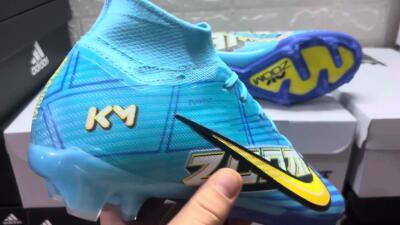 Kylian Mbappe x Nike Air Zoom Mercurial Superfly 9 Elite FG High-Tops Soccer Cleats - Blue/Yellow/Black