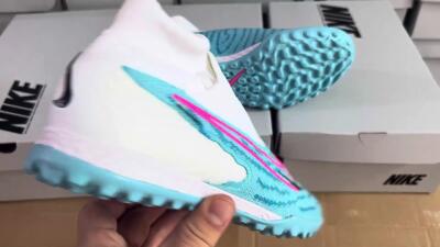 Nike Phantom GX Elite DF Link TF High-Tops Soccer Shoes - White/Blue/Pink