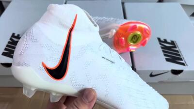Nike Phantom Luna Elite FG High-Tops Soccer Cleats - White/Black/Orange