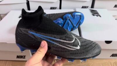 Nike Phantom GX Elite DF Link FG High-Tops Soccer Cleats - Grey/Black/Blue