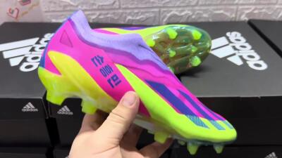 Adidas X Crazyfast+ FG Low-Tops Soccer Cleats - Purple/Pink/Green/Blue