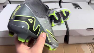 Nike Air Zoom Mercurial Superfly 9 Elite FG High-Tops Soccer Cleats - Grey/Silver/Black/Green