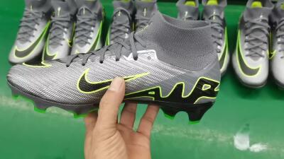 Nike Air Zoom Mercurial Superfly 9 Elite FG High-Tops Soccer Cleats - Silver/Grey/Green