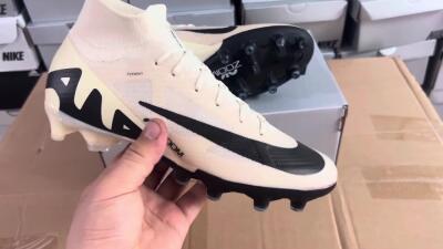Nike Air Zoom Mercurial Superfly 9 Elite AG High-Tops Soccer Cleats - Beige/Black/White