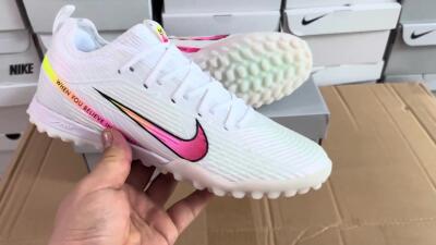 Nike Air Zoom Mercurial Vapor 15 Pro TF Low-Tops Soccer Shoes - White/Pink/Black/Yellow