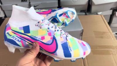 Nike Air Zoom Mercurial Superfly 9 Elite FG High-Tops Soccer Cleats - White/Rainbow