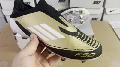 Adidas F50 Adizero Messi Laceless FG Low-Tops Soccer Cleats - Gold/White/Black